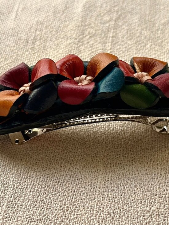 Handmade Leather Multicolor Floral Hair Barrette | Colombian Artisan Clip main image 11